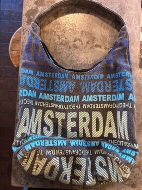 Robin Ruth Amsterdam Patterned Hobo Bag in Blue, Black, Cream